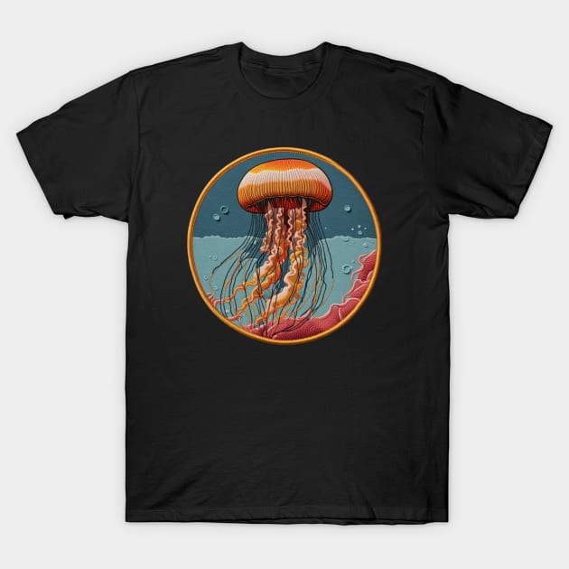 Bubbly Jellyfish Embroidered Patch T-Shirt by Xie